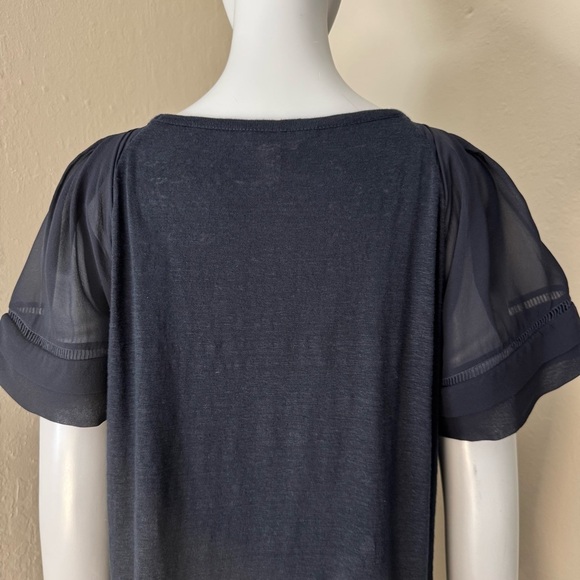 REBECCA TAYLOR Navy Sheer Flutter Sleeve Knit Top Silk and Linen Size Large - Picture 12 of 16